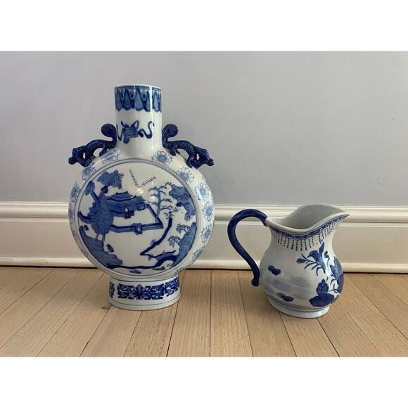Two's Company Canton Collection Blue & White Vase & Pitcher - Picture 5 of 12